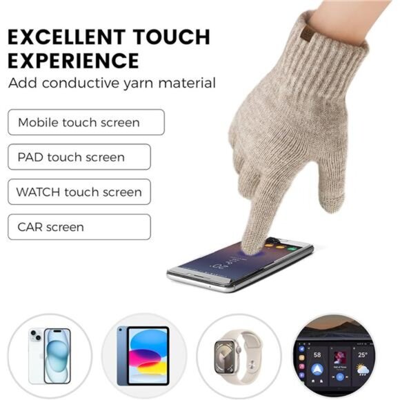 Womens Winter Hat Scarf Gloves Set Knit Fleece Lined Touch Screen Cold Weather - Picture 2 of 7